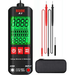 BSIDE A1 Mini Multimeter LCD جهاز اختبار رقمي للكشف عن الجهد 2000 عدد DC/AC مقاومة تردد الجهد NCV استمرارية سلك حي سلك محايد تحقق من مقياس RMS الحقيقي مع حقيبة سحاب للتخزين in Kuwait