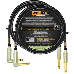 وحدتان - 5 أقدام - دواسة WBC-PRO - 22 AWG - غطاء منخفض (18pF/قدم) - درجة احترافية - تعتمد على الجرافيت - دواسة مزدوجة الحماية، وتأثيرات، ورقعة، وكابل أداة، ومقابس TS ذهبية مستقيمة بزاوية ومستقيمة من سلسلة أمفينول M in Kuwait