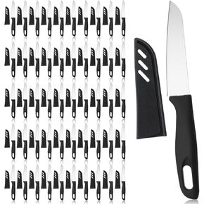 50 Pcs Paring Knives with Cover 7.5 Inch Sharp Stainless Steel Knife with Ergonomic Plastic Handle and Blade Cover for Fruit Vegetable Kitchen, Black in Kuwait