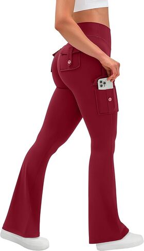 OLCHEE Womens Yoga Pants Flare Leggings with Cargo Pockets Scrunch Butt Lifting High Waist Tummy Control Gym Workout Bootcut in Saudi Arabia