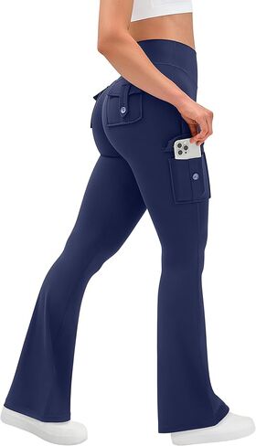 OLCHEE Womens Yoga Pants Flare Leggings with Cargo Pockets Scrunch Butt Lifting High Waist Tummy Control Gym Workout Bootcut in Saudi Arabia