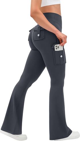 OLCHEE Womens Yoga Pants Flare Leggings with Cargo Pockets Scrunch Butt Lifting High Waist Tummy Control Gym Workout Bootcut in Saudi Arabia