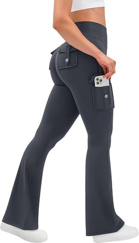 OLCHEE Womens Yoga Pants Flare Leggings with Cargo Pockets Scrunch Butt Lifting High Waist Tummy Control Gym Workout Bootcut in Saudi Arabia