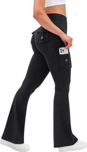 OLCHEE Womens Yoga Pants Flare Leggings with Cargo Pockets Scrunch Butt Lifting High Waist Tummy Control Gym Workout Bootcut in Saudi Arabia