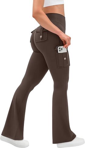 OLCHEE Womens Yoga Pants Flare Leggings with Cargo Pockets Scrunch Butt Lifting High Waist Tummy Control Gym Workout Bootcut in Saudi Arabia