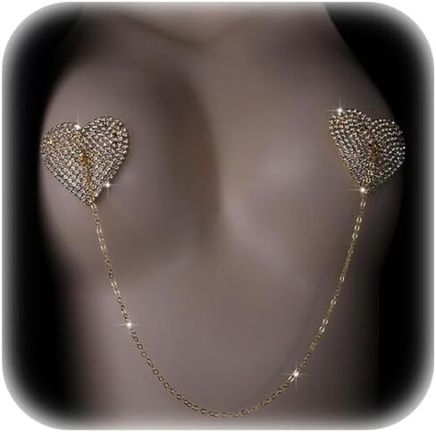 Rhinestone Heart Nipple Pasties Jewelry Sexy Festival Rave Nipple Cover Stickers Body Chain Crystal Nipple Bra Body Chain Jewelry for Women in Saudi Arabia
