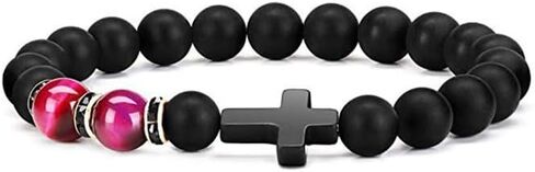To My Man Bracelet - Cross Bracelet Jewelry for Men Dad Husband Son Adjustable Black Obsidian Tiger Eye Bead Bracelet for Men Cross Christian Jewelry (Green) in Saudi Arabia