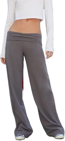 Seyurigaoka Fold Over Flare Legging for Women Low Rise Wide Leg Foldover Yoga Pants Bell Bottoms Sweatpants in Saudi Arabia
