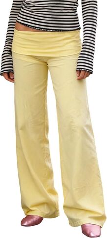 Seyurigaoka Fold Over Flare Legging for Women Low Rise Wide Leg Foldover Yoga Pants Bell Bottoms Sweatpants in Saudi Arabia