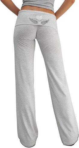 Seyurigaoka Fold Over Flare Legging for Women Low Rise Wide Leg Foldover Yoga Pants Bell Bottoms Sweatpants in Saudi Arabia