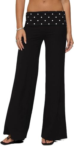 Seyurigaoka Fold Over Flare Legging for Women Low Rise Wide Leg Foldover Yoga Pants Bell Bottoms Sweatpants in Saudi Arabia