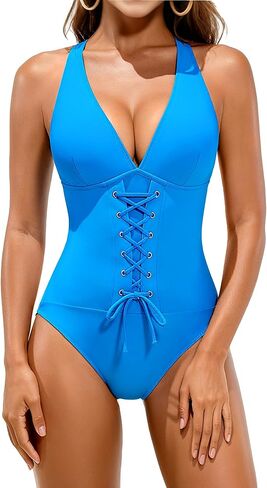 DaiLiWei One Piece Swimsuit Women Tummy Control Slimming Push Up Bathing Suits Lace Up V Neck Shapewear Swimwear Modest in Kuwait