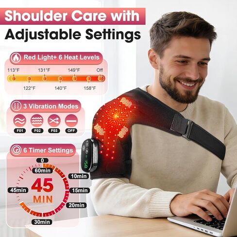 Cordless Shoulder Heating Pad with Massage, Heated Shoulder Wrap Massager for Pain Relief Deep Tissue, Rotator Cuff Heating Pad Frozen Shoulder in Saudi Arabia