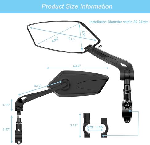 Bike Mirror 1 Pair, Adjuatable Wide Angle Bike Handlebar RearView Mirror, 360° Rotatable Safety Galss Design for Mountain Bicycle Bike Ebike Scooter Snowbike in Kuwait