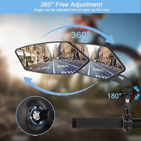 Bike Mirror 1 Pair, Adjuatable Wide Angle Bike Handlebar RearView Mirror, 360° Rotatable Safety Galss Design for Mountain Bicycle Bike Ebike Scooter Snowbike in Kuwait