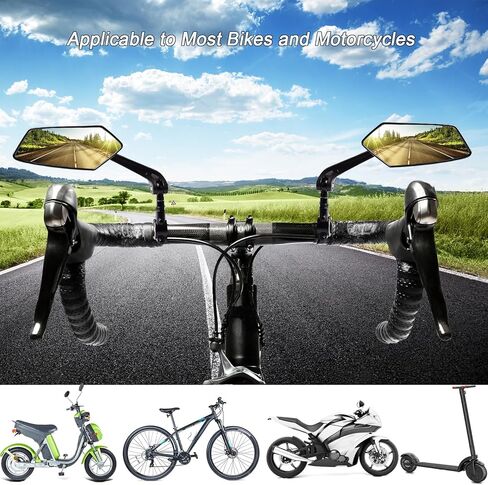 Bike Mirror 1 Pair, Adjuatable Wide Angle Bike Handlebar RearView Mirror, 360° Rotatable Safety Galss Design for Mountain Bicycle Bike Ebike Scooter Snowbike in Kuwait