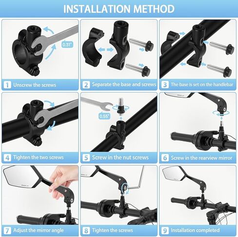 Bike Mirror 1 Pair, Adjuatable Wide Angle Bike Handlebar RearView Mirror, 360° Rotatable Safety Galss Design for Mountain Bicycle Bike Ebike Scooter Snowbike in Kuwait