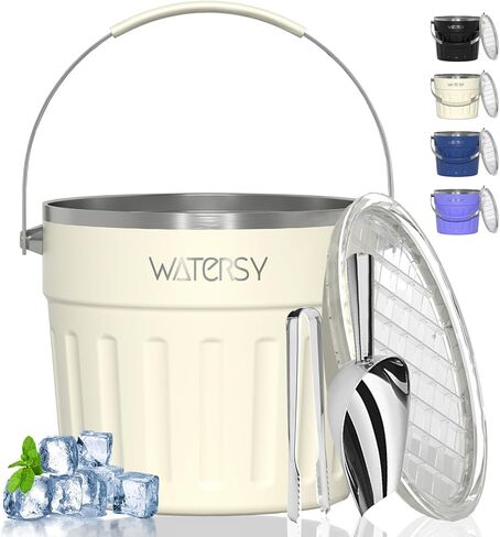 دلو ثلج معزول من WATERSY (8 كوارت / 7.6 لتر) مع غطاء ومغرفة وملقط ثلج ومكنسة حائط من الفولاذ المقاوم للصدأ، أسود in Kuwait