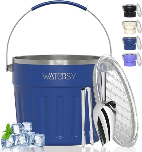 دلو ثلج معزول من WATERSY (8 كوارت / 7.6 لتر) مع غطاء ومغرفة وملقط ثلج ومكنسة حائط من الفولاذ المقاوم للصدأ، أسود in Kuwait