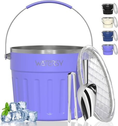 دلو ثلج معزول من WATERSY (8 كوارت / 7.6 لتر) مع غطاء ومغرفة وملقط ثلج ومكنسة حائط من الفولاذ المقاوم للصدأ، أسود in Kuwait