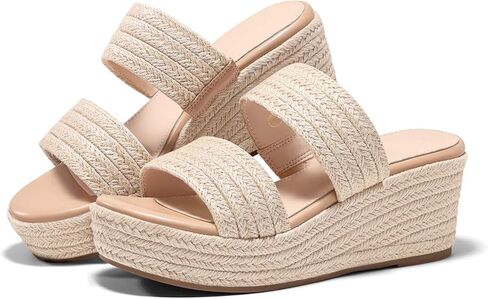 Coutgo Womens Platform Wedge Sandals Espadrille Raffia Heeled Slides Open Toe Two Band Summer Beach Vacation Shoes in Saudi Arabia