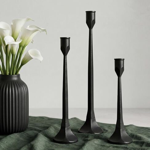 Cast Iron Tall Antique Brass Candlestick Holders Set of 3, Bronze Vintage Gold Tall Taper Candle Holders, Candle Sticks Holders Decor for Home Decor, Mantle, Table-11.8"+13.8"+15.4"(Gold) in Saudi Arabia