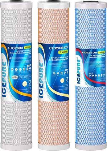 فلتر GAC من ICEPURE مقاس 20 بوصة × 4.5 بوصة، بديل فلتر مياه الكربون المنشط الحبيبي 5 ميكرون 20 بوصة للمنزل بالكامل لـ GAC-20BB، FG25B-KS، FI-CAB20-BB، RFN20BB-C، عبوة واحدة in Kuwait