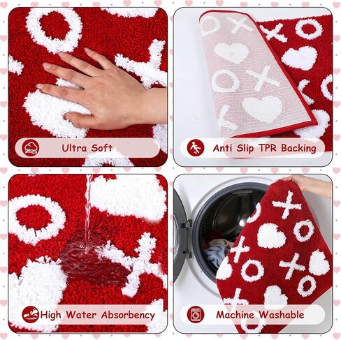Valentine's Day Bathroom Rug Valentines XOXO Bath Rug 13.78 x 31.5 Inches Non Slip Water Absorbent Mat for Home Kitchen Bathroom Shower Floor Decor in Saudi Arabia