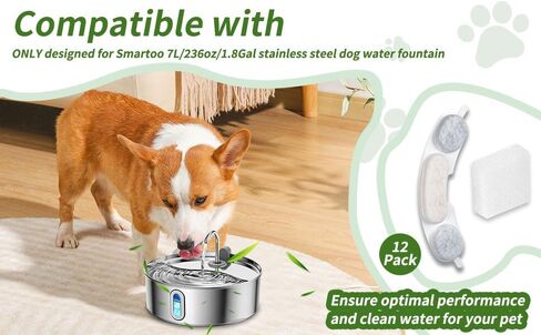 12 مجموعة من المرشحات البديلة للكلاب الأليفة المتوافقة مع نافورة مياه الكلاب Smartoo 7l/236oz/1.8G، ومرشحات نافورة المياه لنافورة المياه المصنوعة من الفولاذ المقاوم للصدأ للكلاب in Kuwait