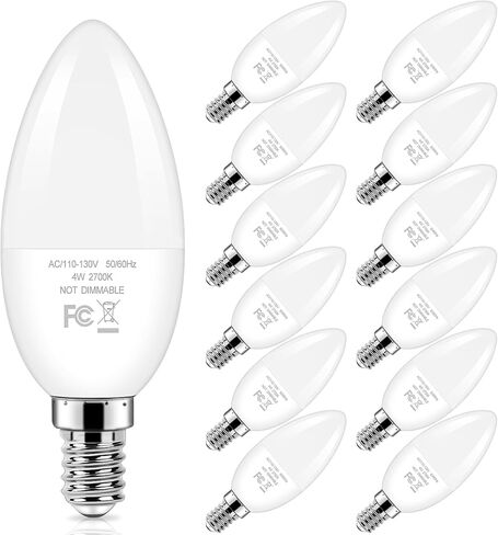 Brightever Candelabra 40W مصابيح LED مكافئة، مصابيح إضاءة شموع 4W مع قاعدة E12 صغيرة، مصابيح إضاءة بمروحة سقف بيضاء نهارية 5000K، لمبة من النوع B لشمعدانات الحائط، غير قابلة للتعتيم، حزمة من 6 in Kuwait
