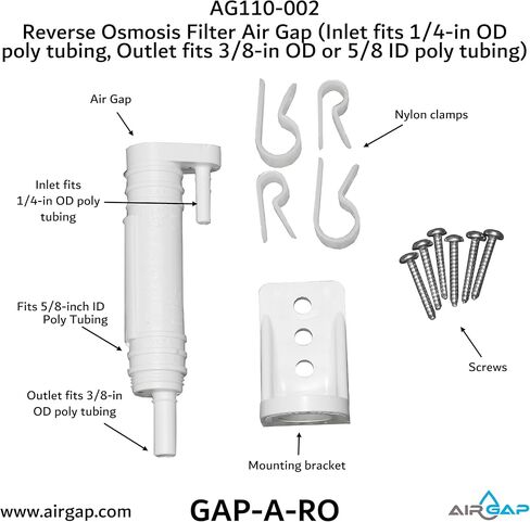 Reverse Osmosis Filter Air Gap (Inlet fits 1/4-in OD poly tubing, Outlet fits 3/8-in OD or 5/8-in ID poly tubing; AG110-002, KIT S-B, GAP-A-RO) in Kuwait