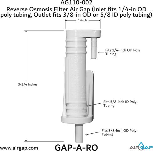 Reverse Osmosis Filter Air Gap (Inlet fits 1/4-in OD poly tubing, Outlet fits 3/8-in OD or 5/8-in ID poly tubing; AG110-002, KIT S-B, GAP-A-RO) in Kuwait