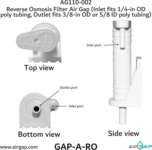 Reverse Osmosis Filter Air Gap (Inlet fits 1/4-in OD poly tubing, Outlet fits 3/8-in OD or 5/8-in ID poly tubing; AG110-002, KIT S-B, GAP-A-RO) in Kuwait