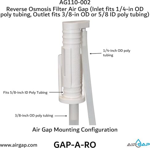 Reverse Osmosis Filter Air Gap (Inlet fits 1/4-in OD poly tubing, Outlet fits 3/8-in OD or 5/8-in ID poly tubing; AG110-002, KIT S-B, GAP-A-RO) in Kuwait