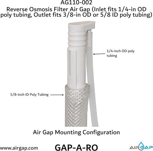 Reverse Osmosis Filter Air Gap (Inlet fits 1/4-in OD poly tubing, Outlet fits 3/8-in OD or 5/8-in ID poly tubing; AG110-002, KIT S-B, GAP-A-RO) in Kuwait