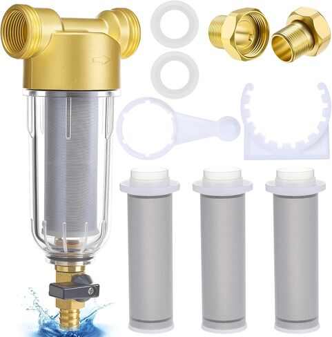 WILLBOND 3/4" Spin Down Sediment Water Filter, 50 & 100 & 200 Reusable House Sediment Filter with 2 Adapters, for Home & Commercial Water Pre-filtration System Ideal for Home Owners, DIY Enthusiasts in Kuwait
