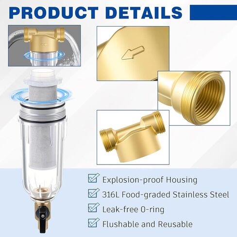 WILLBOND 3/4" Spin Down Sediment Water Filter, 50 & 100 & 200 Reusable House Sediment Filter with 2 Adapters, for Home & Commercial Water Pre-filtration System Ideal for Home Owners, DIY Enthusiasts in Kuwait