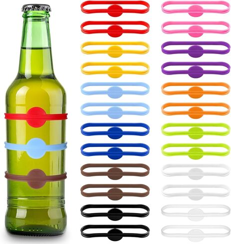 24 Pcs Drink Markers, Stretchable Wine Glass Marker Bands Silicone Drink Identifiers Strip Tags for Bar Party Cocktail Glass Beer Bottle Mug Jar Champagne Stem Glasses in Kuwait