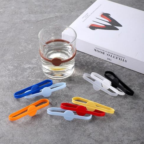 24 Pcs Drink Markers, Stretchable Wine Glass Marker Bands Silicone Drink Identifiers Strip Tags for Bar Party Cocktail Glass Beer Bottle Mug Jar Champagne Stem Glasses in Kuwait