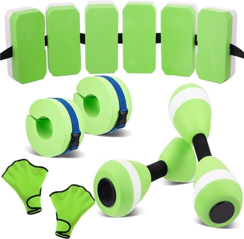 Foilswirl 7 Pcs Pool Exercise Equipment for Adults Water Aerobics Set Including Foam Dumbbells Ankle Swimming Weights Swimming Gloves and Aquatic Swim Belt Water Weight Accessories for Pool Workout in Kuwait