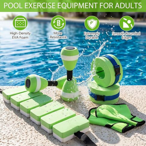 Foilswirl 7 Pcs Pool Exercise Equipment for Adults Water Aerobics Set Including Foam Dumbbells Ankle Swimming Weights Swimming Gloves and Aquatic Swim Belt Water Weight Accessories for Pool Workout in Kuwait