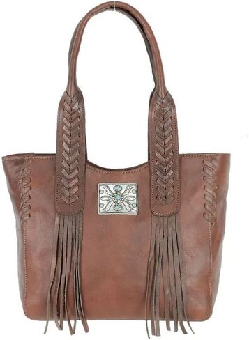 American West Hand Tooled Handcrafted 100% Genuine Leather Large Zip-Top Tote | Purse for Women | Mohave Canyon Collection | Western (Black) in Saudi Arabia