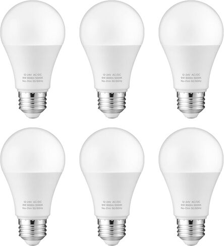 KEIVO 12V LED Light Bulb, 60W Equivalent, AC/DC 12-24Volt Low Voltage Light Bulb, Daylight 5000K, A19 9 Watts 800 Lumens, E26 Standard Base, RV, Camper, Off Grid Cabin, Pack of 6 in Kuwait