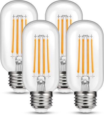 4 Pack LED Edison Bulbs, 4W Edison Light Bulbs 40W Equivalent, Vintage E26 LED Bulb T45 2700K Soft Warm White Clear Glass, 460LM Tubular Antique LED Filament Lights Bulb for Home, Non-Dimmable in Kuwait