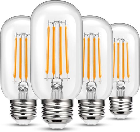 4 Pack LED Edison Bulbs, 4W Edison Light Bulbs 40W Equivalent, Vintage E26 LED Bulb T45 2700K Soft Warm White Clear Glass, 460LM Tubular Antique LED Filament Lights Bulb for Home, Non-Dimmable in Kuwait