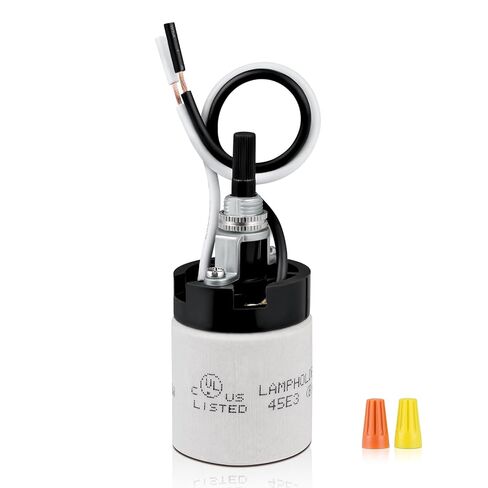 UL Listed Porcelain E26 Lamp Socket with 6'' Wire Lead, High Temp Resistant, Rotary Knob ON/Off Switch with 2 Wire Connector Nuts for DIY Table Lamp,250V 250W for Safe Lighting Replacements​ (1) in Kuwait