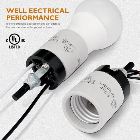 UL Listed Porcelain E26 Lamp Socket with 6'' Wire Lead, High Temp Resistant, Rotary Knob ON/Off Switch with 2 Wire Connector Nuts for DIY Table Lamp,250V 250W for Safe Lighting Replacements​ (1) in Kuwait