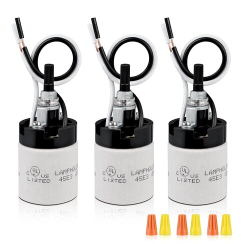 UL Listed Porcelain E26 Lamp Socket with 6'' Wire Lead, High Temp Resistant, Rotary Knob ON/Off Switch with 2 Wire Connector Nuts for DIY Table Lamp,250V 250W for Safe Lighting Replacements​ (1) in Kuwait
