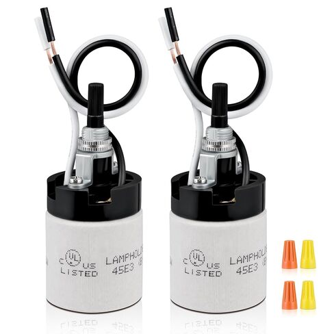UL Listed Porcelain E26 Lamp Socket with 6'' Wire Lead, High Temp Resistant, Rotary Knob ON/Off Switch with 2 Wire Connector Nuts for DIY Table Lamp,250V 250W for Safe Lighting Replacements​ (1) in Kuwait