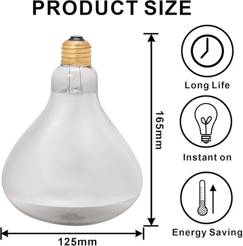 Aiicioo 250W R40 مصباح الحرارة الشفاف R40 لمبة الحرارة المتوهجة للحيوانات الأليفة لمبة ضوء الفيضانات للدجاج، ضوء الحمام بالأشعة تحت الحمراء الواضحة E26 قاعدة 2 حزمة in Kuwait